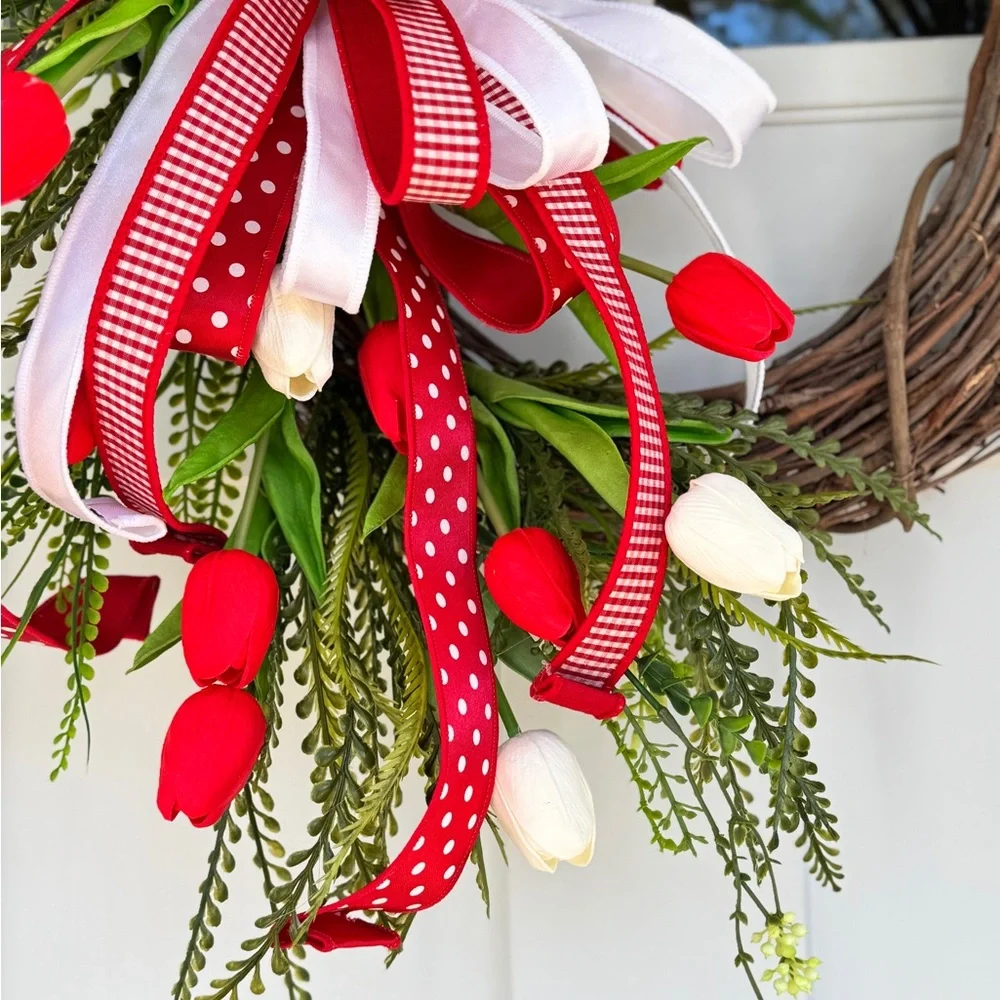 Festive Red and White Real Touch Tulip Wreath